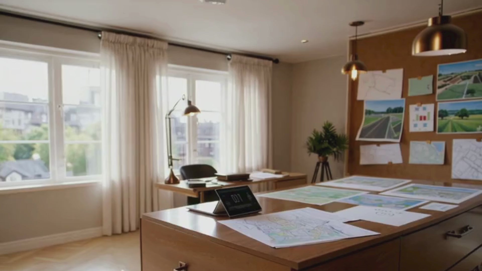 Video showing the early planning stage of a glamping business with a glamping site map, feasibility drawings, and hands reviewing pod layout documents — illustrating the vision and income strategy phase of launching a glamping site with Home Living Luxury.