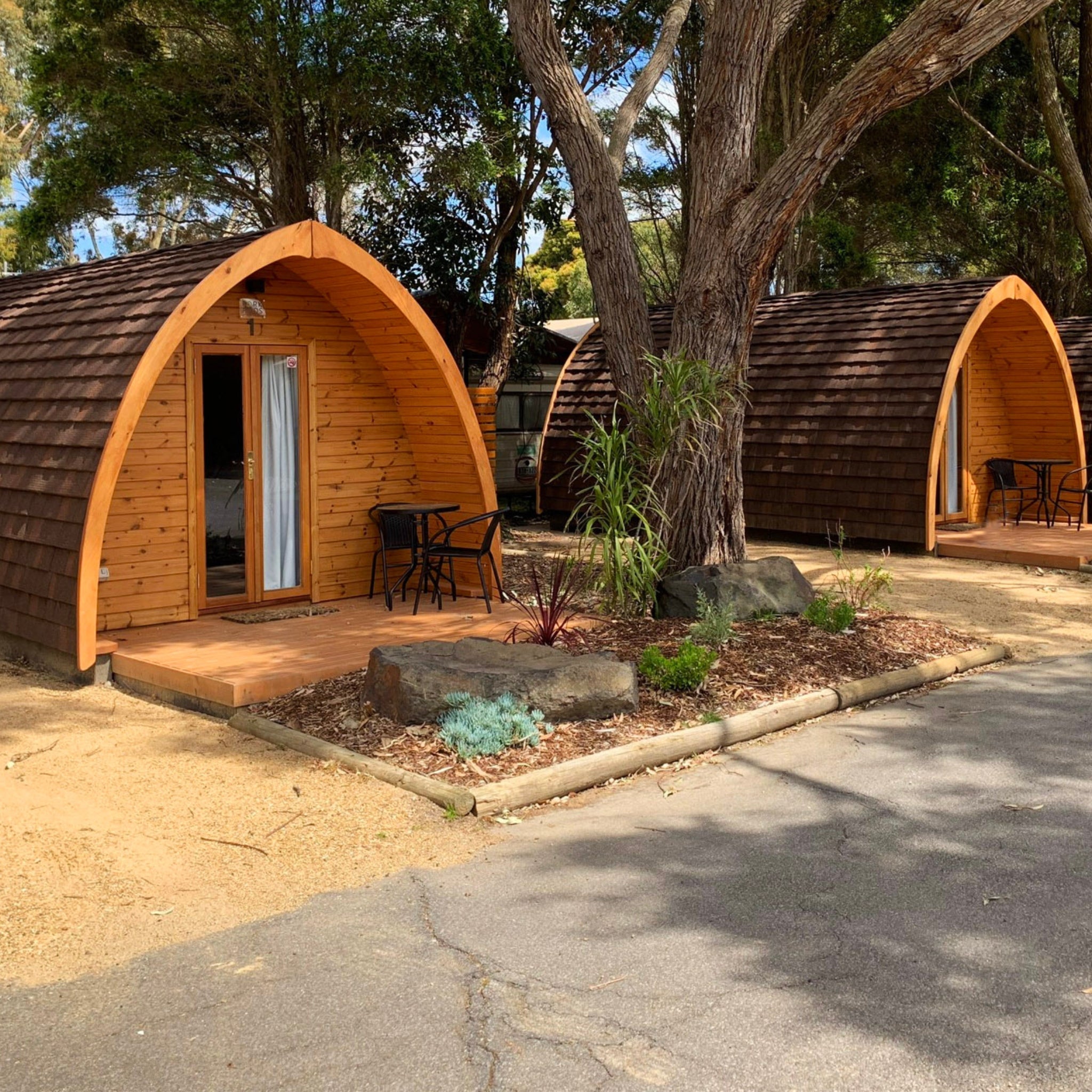 Exterior view of the Arc En Ciel Pod by GlampLaunch, a 2-person low-height glamping pod designed to comply with UK planning height limits and blend naturally into rural landscapes.
