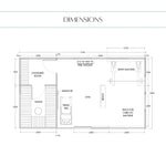 Dimensions drawing for 4 Person Traditional Outdoor Sauna Cube with gym, sauna and changing room showing detailed measurements and floor plan layout.