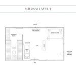 Internal layout plan of 4 Person Traditional Outdoor Sauna Cube featuring sauna room, changing room, treadmill area, free weights, bench and gym equipment.
