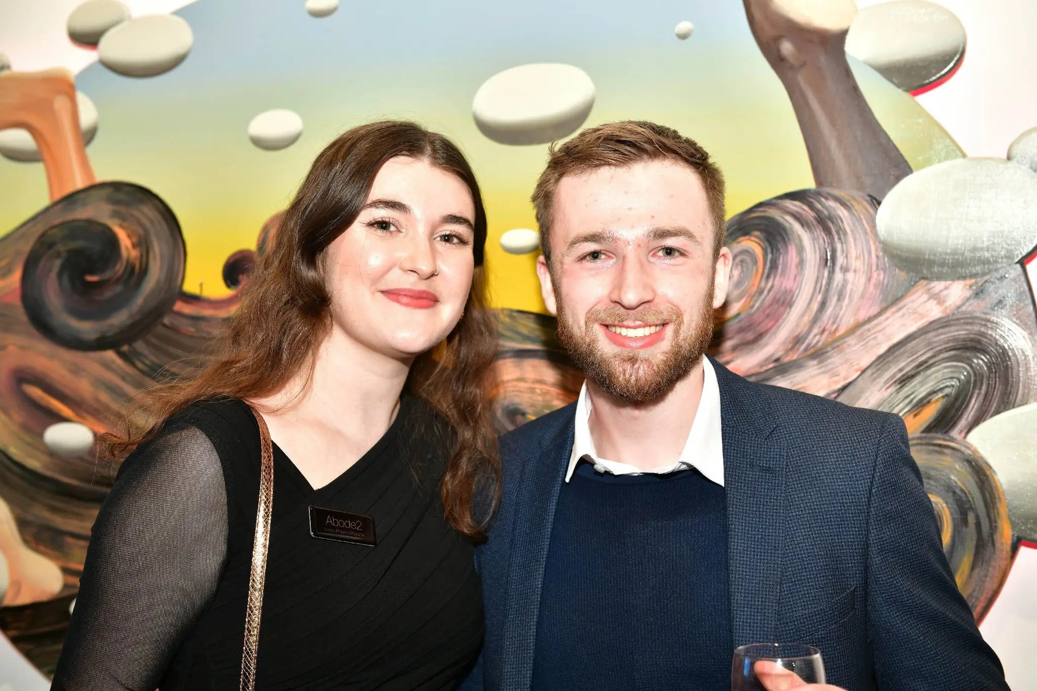 Taylor Glass attending Abode2 networking event in December 2023, featured as an up-and-coming supplier alongside fellow attendee.