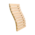 Black alder wooden sauna bench backrest with curved horizontal slats shown from the front