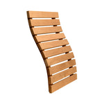 Heat-treated alder sauna bench backrest with warm-toned curved wooden slats on a white background