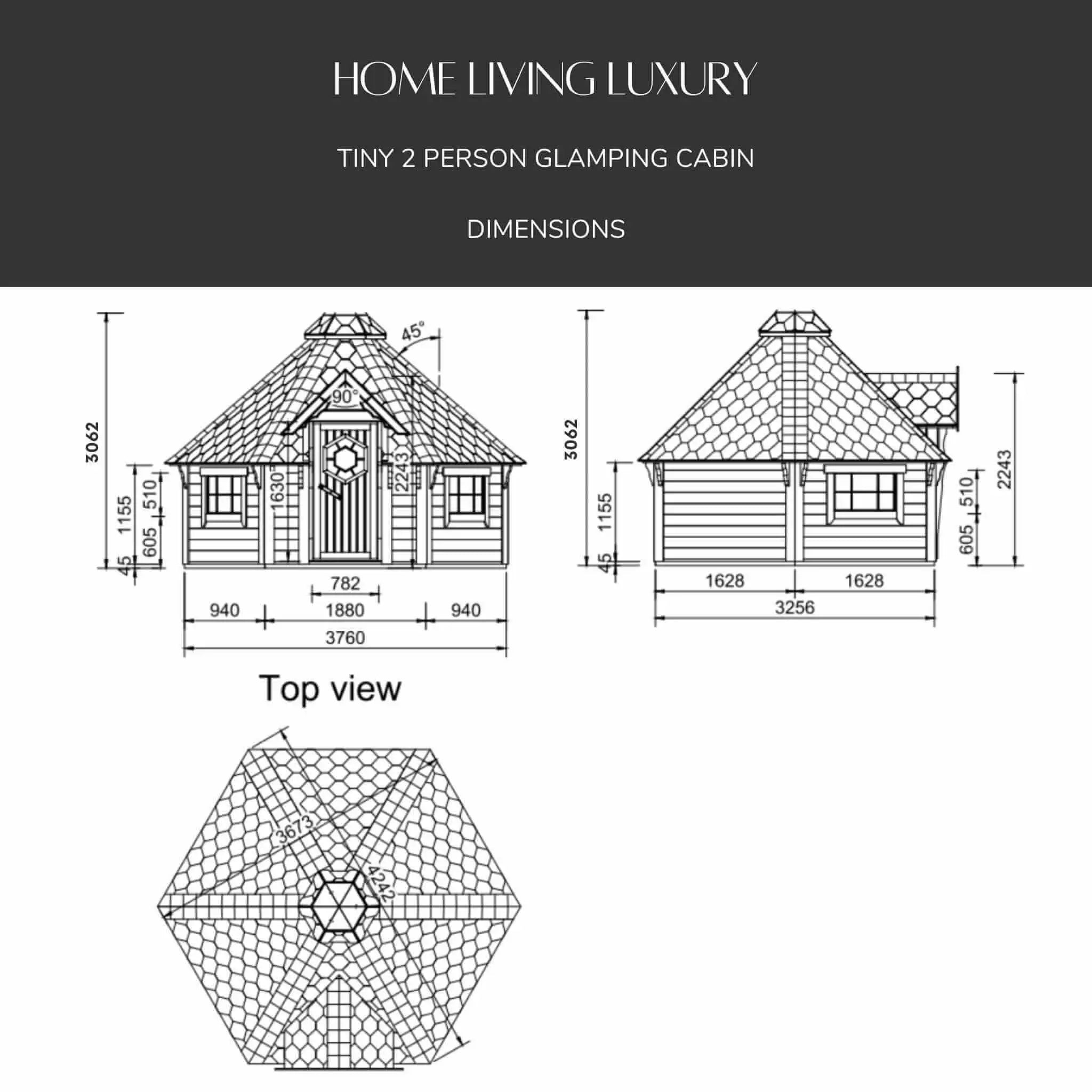 Cabin Exterior Dimensions with Side Diagram