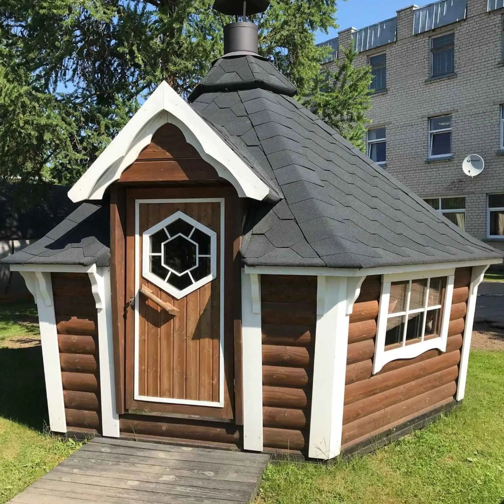 Brown Glamping Cabin Front with Double Doors