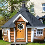 Brown Cabin Front with Centered Door and Trim