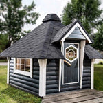 Grey Exterior Glamping Cabin with Front Porch