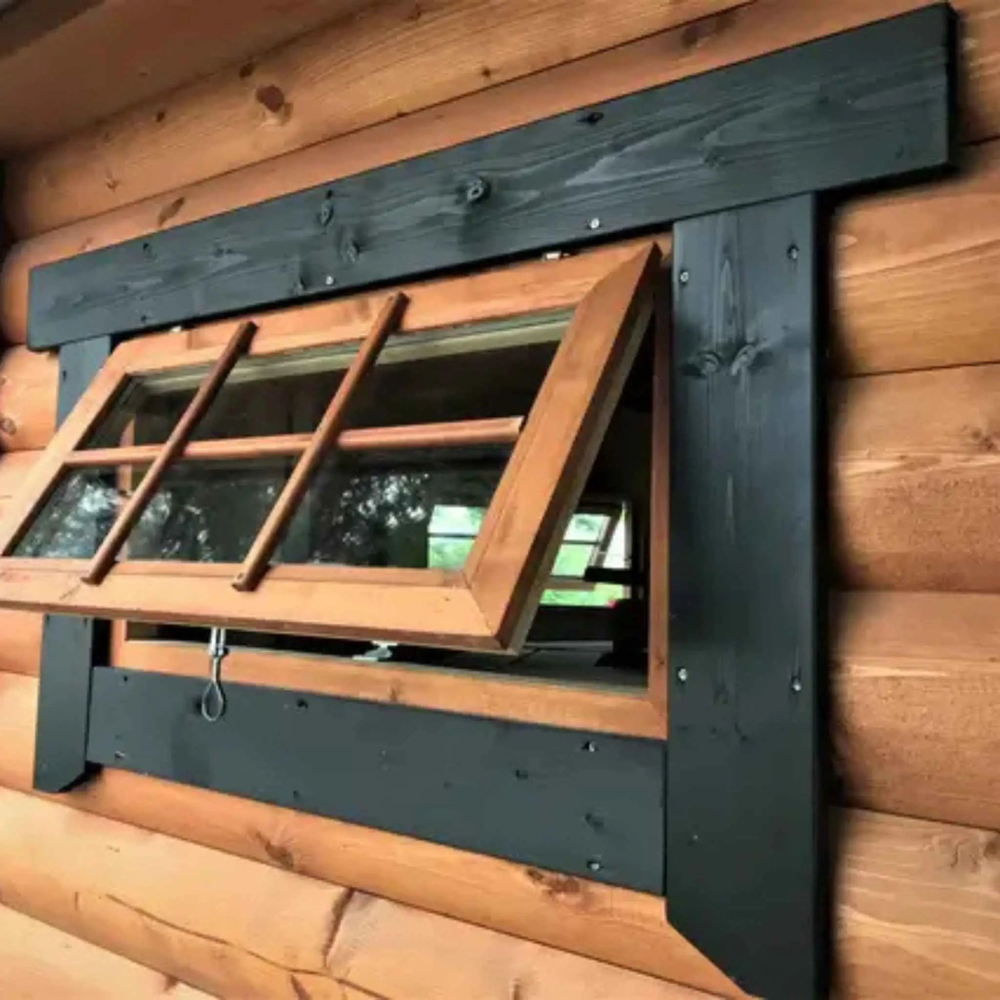 Rectangular Cabin Window with Dark Framing