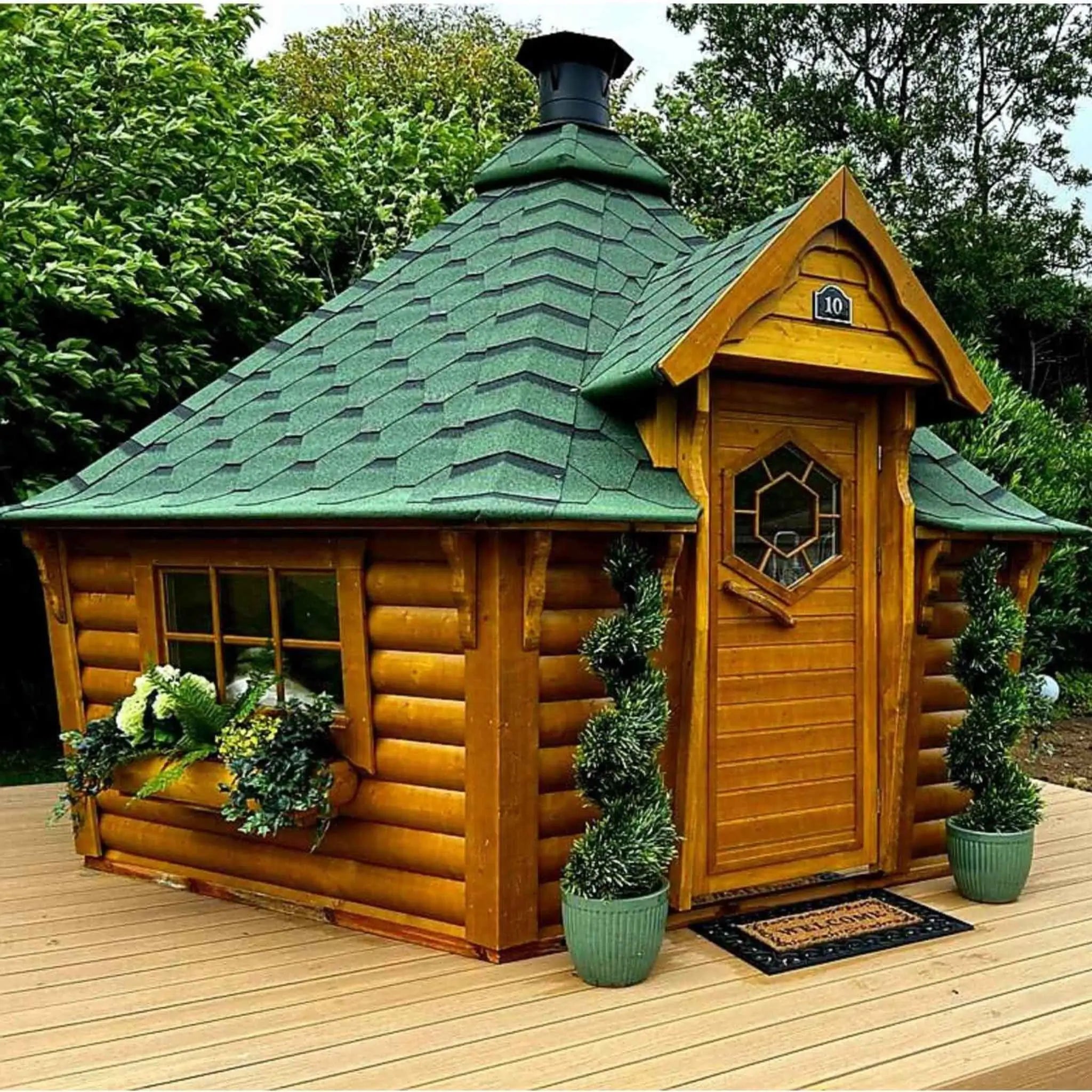 Yellow Glamping Cabin Side View with Windows