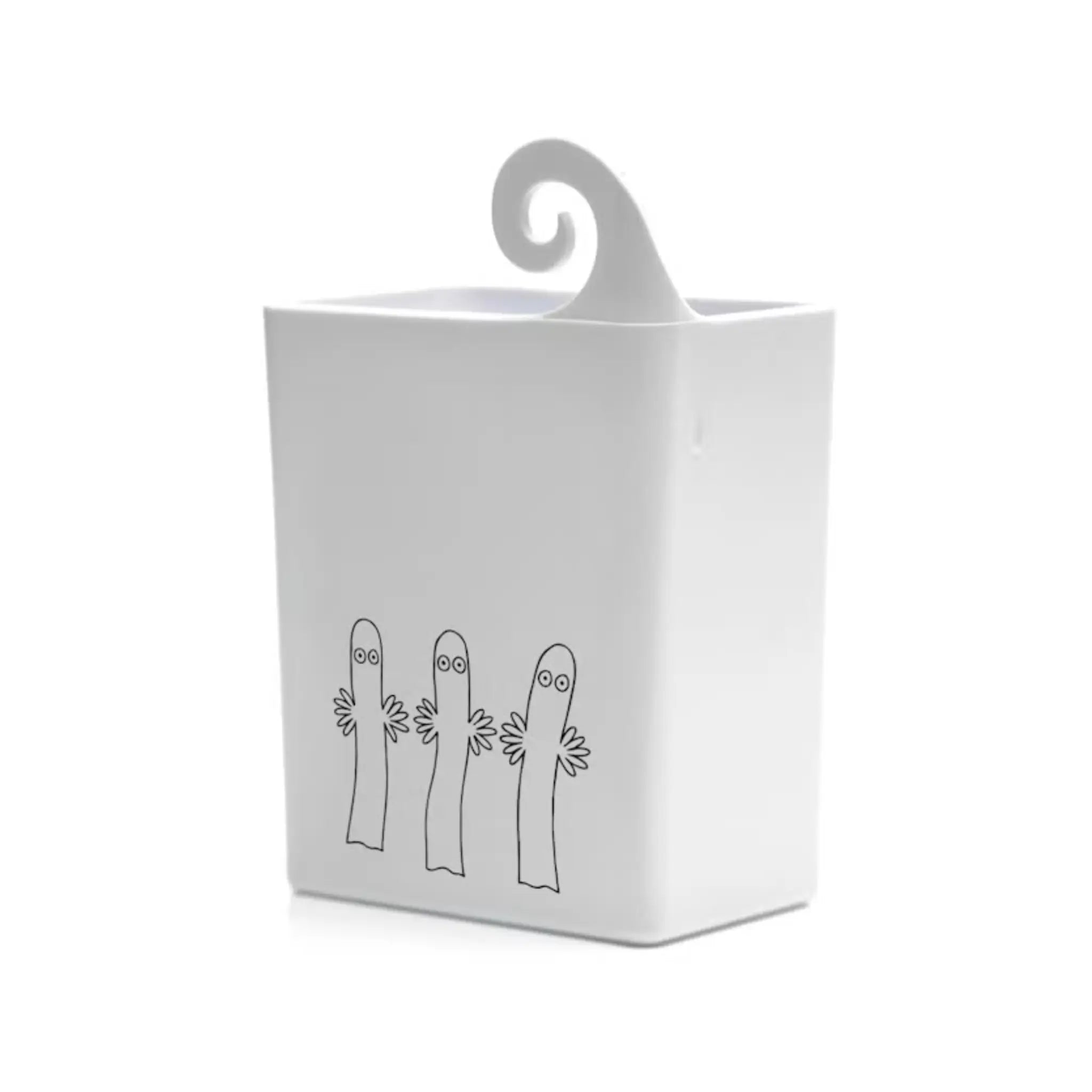 White Hattifattener Mehujehu juice box holder with playful character illustration