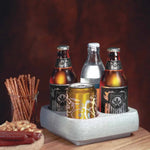 Hukka Huurteinen soapstone drink cooler holding glass bottles and cans on a table