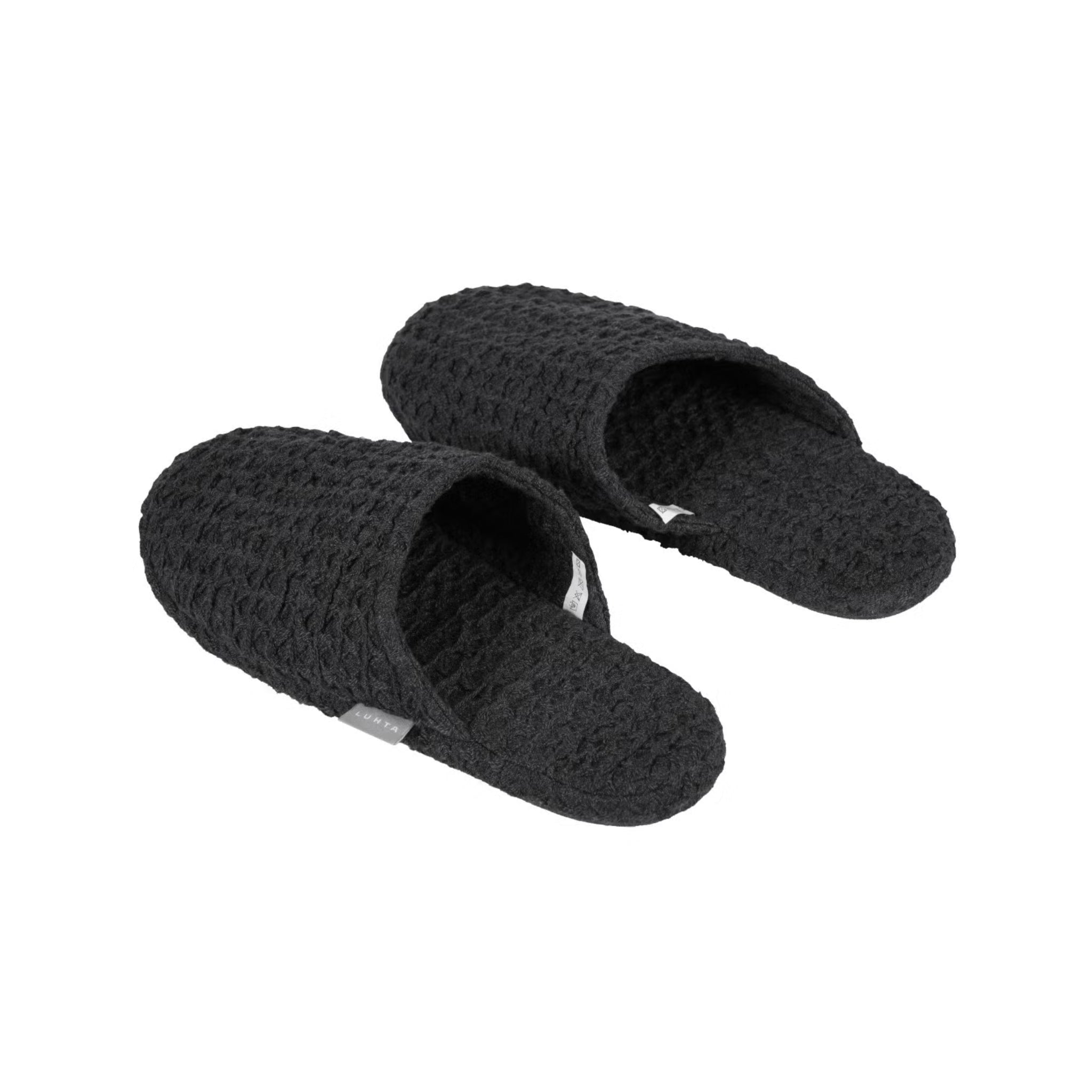 Black Luhta Home Pellava sauna slippers with textured waffle fabric and slip-on design