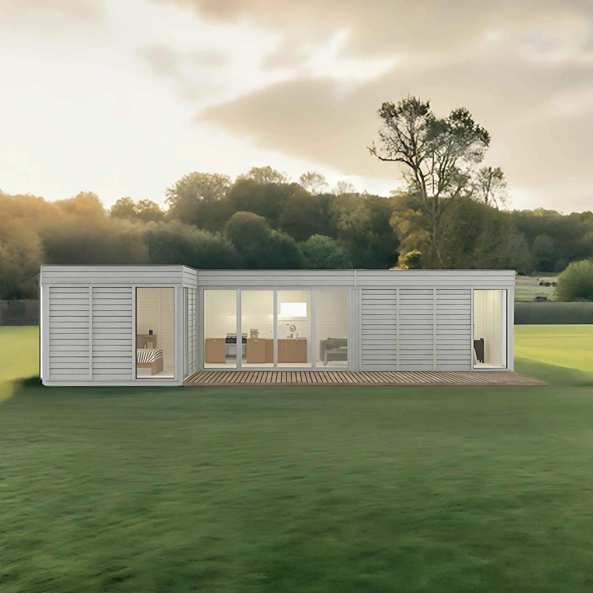Off Site Modular Luxury 2–4 Person Modular Off-Grid L-Shaped Home – GlampLaunch