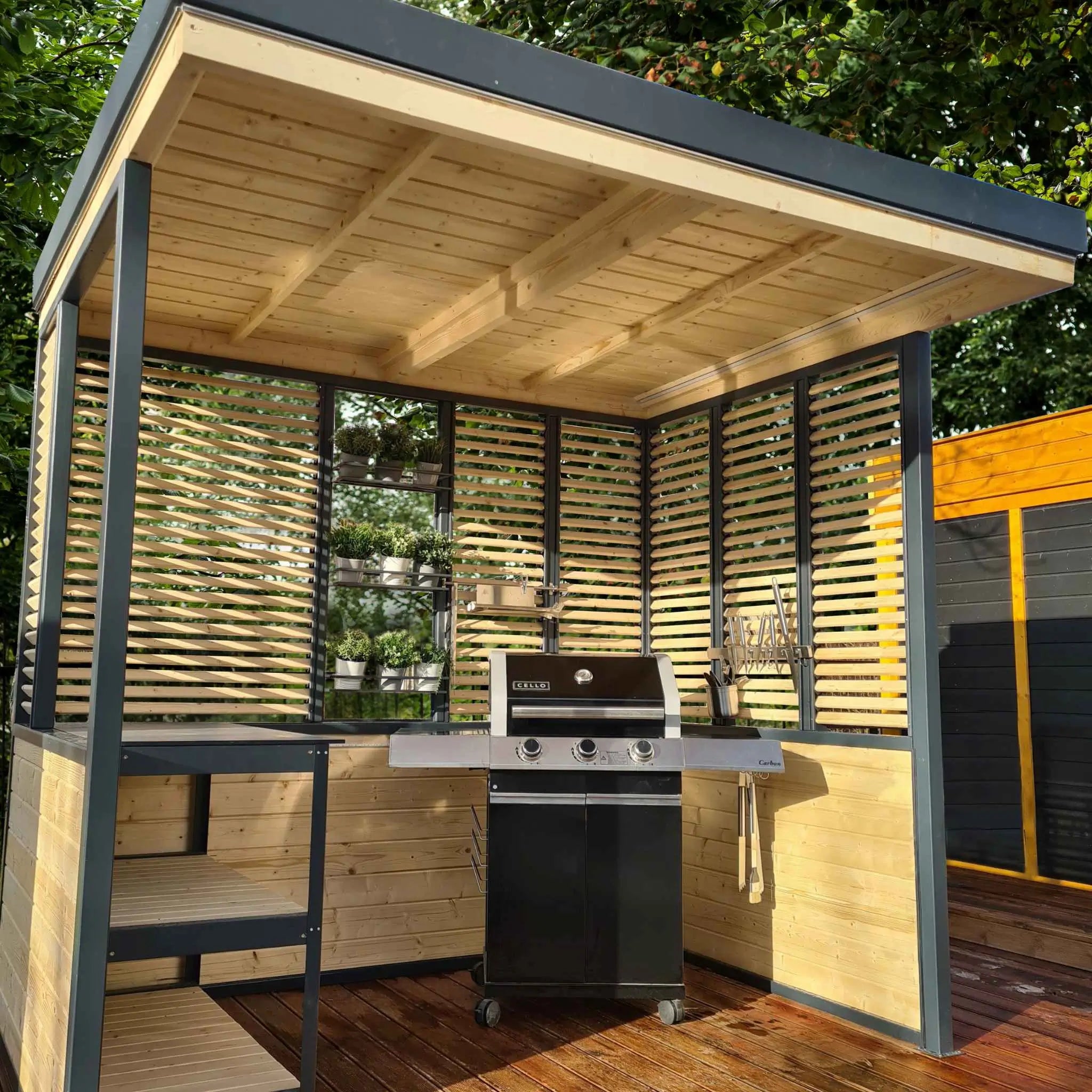 Bbq Hut Interior View with Central Grill Setup