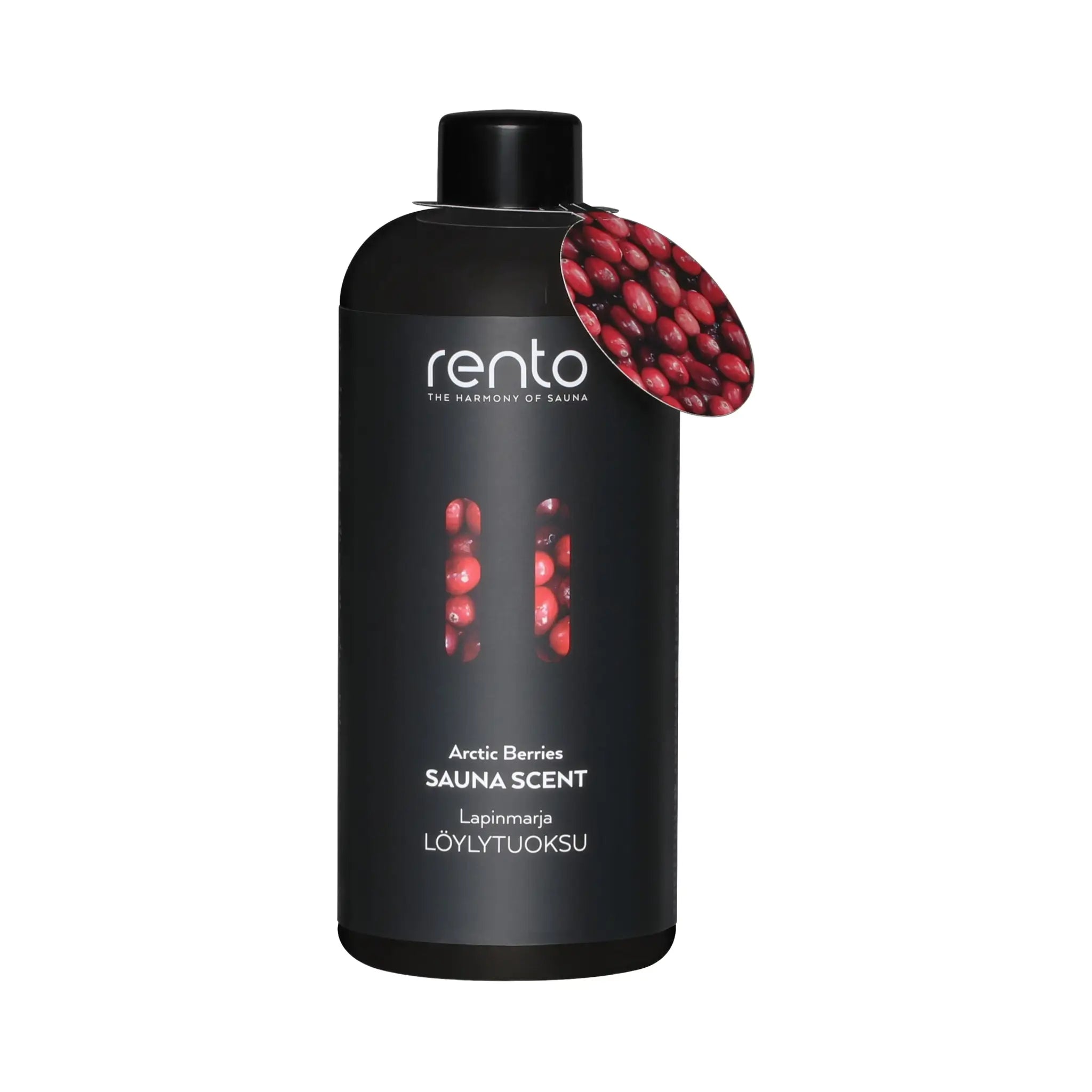 Rento Arctic Berries Sauna Scent 400ml bottle with fresh Nordic berry fragrance inspired by Lapland wilderness and traditional Finnish sauna experiences.