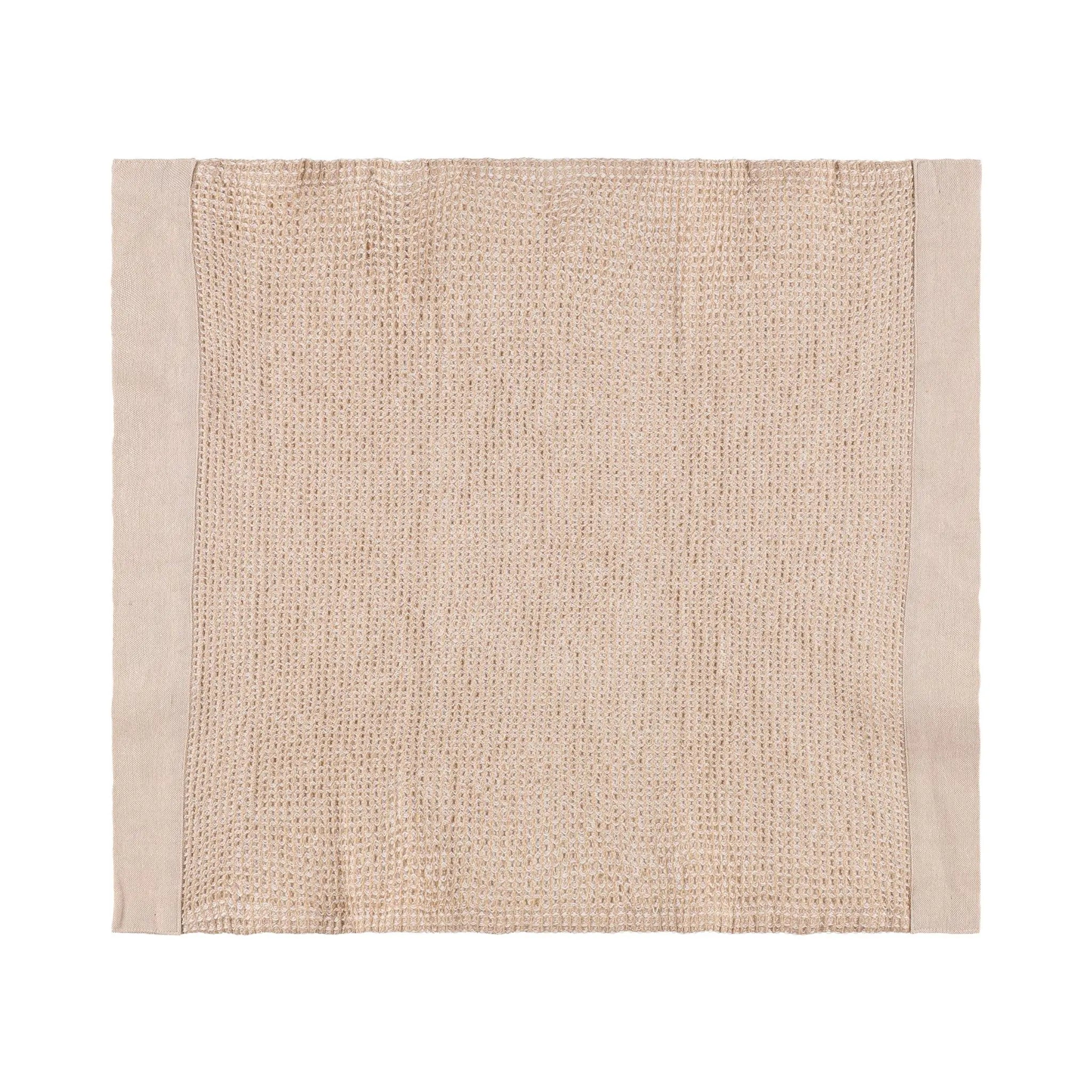 Beige Rento Kenno hand towel 50 x 70cm shown flat with textured woven fabric and chambray edging.