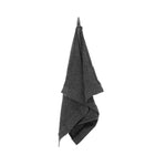 Black Rento Kenno hand towel 50 x 70cm hanging with textured waffle weave and chambray trim.