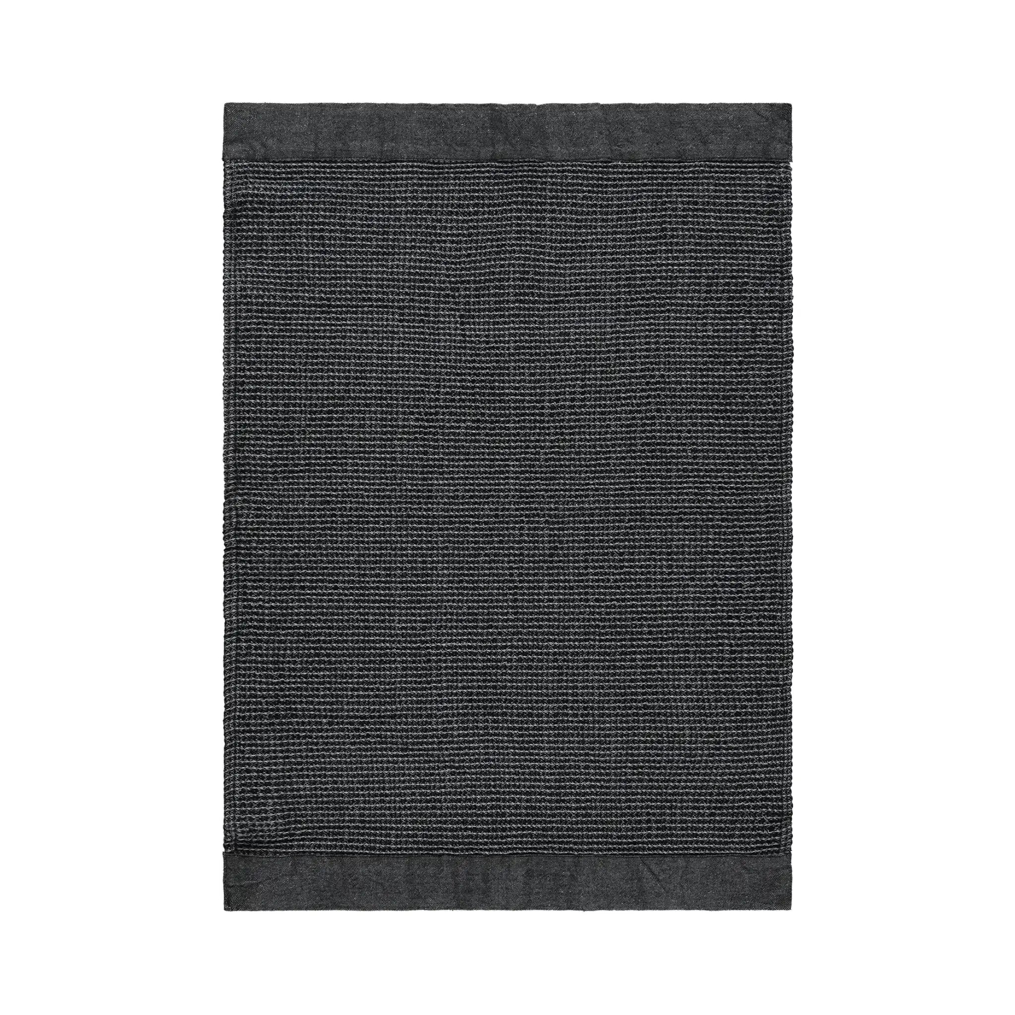 Black Rento Kenno hand towel 50 x 70cm shown flat with dark woven texture and matching edging.