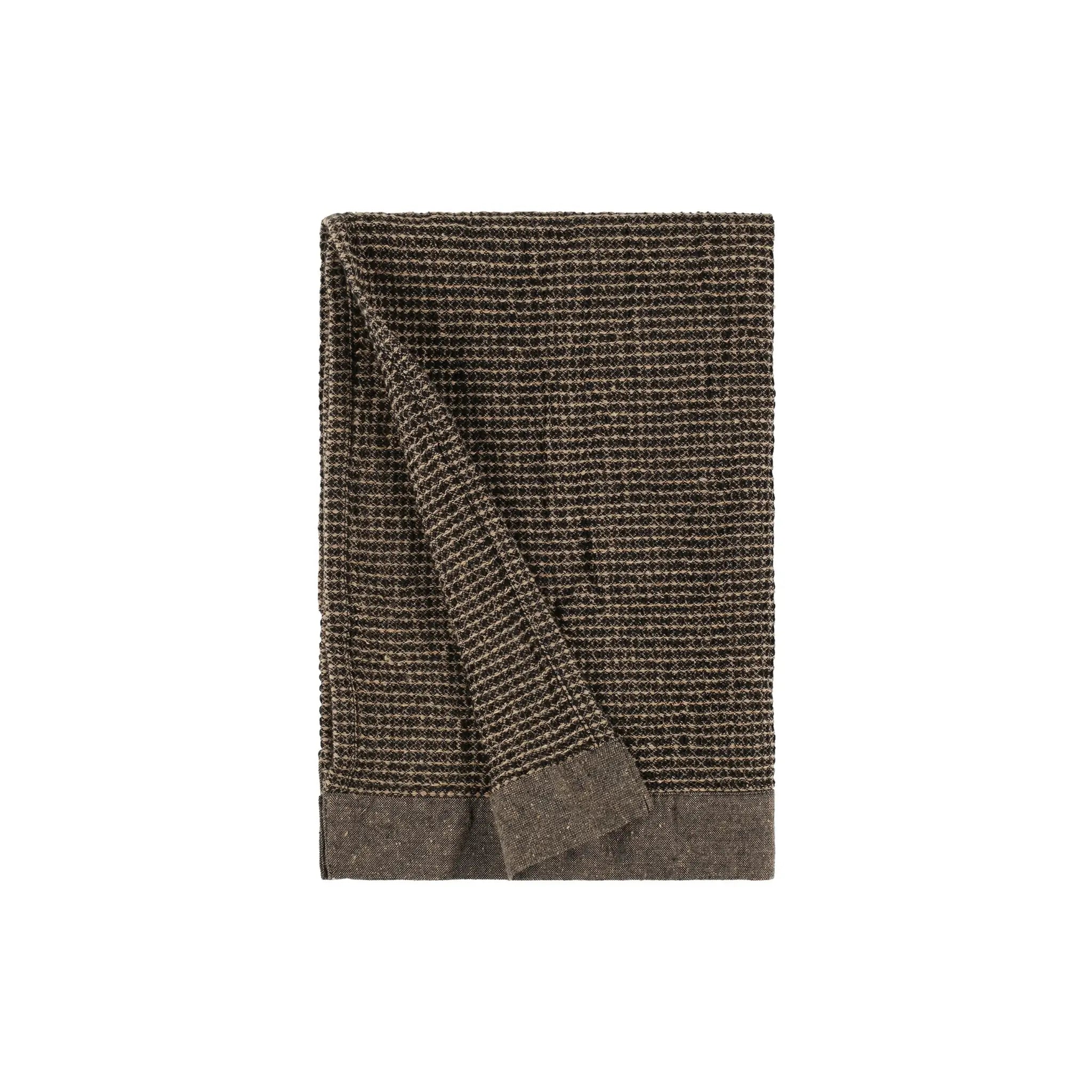 Brown Rento Kenno hand towel 50 x 70cm folded with textured weave and chambray edging.