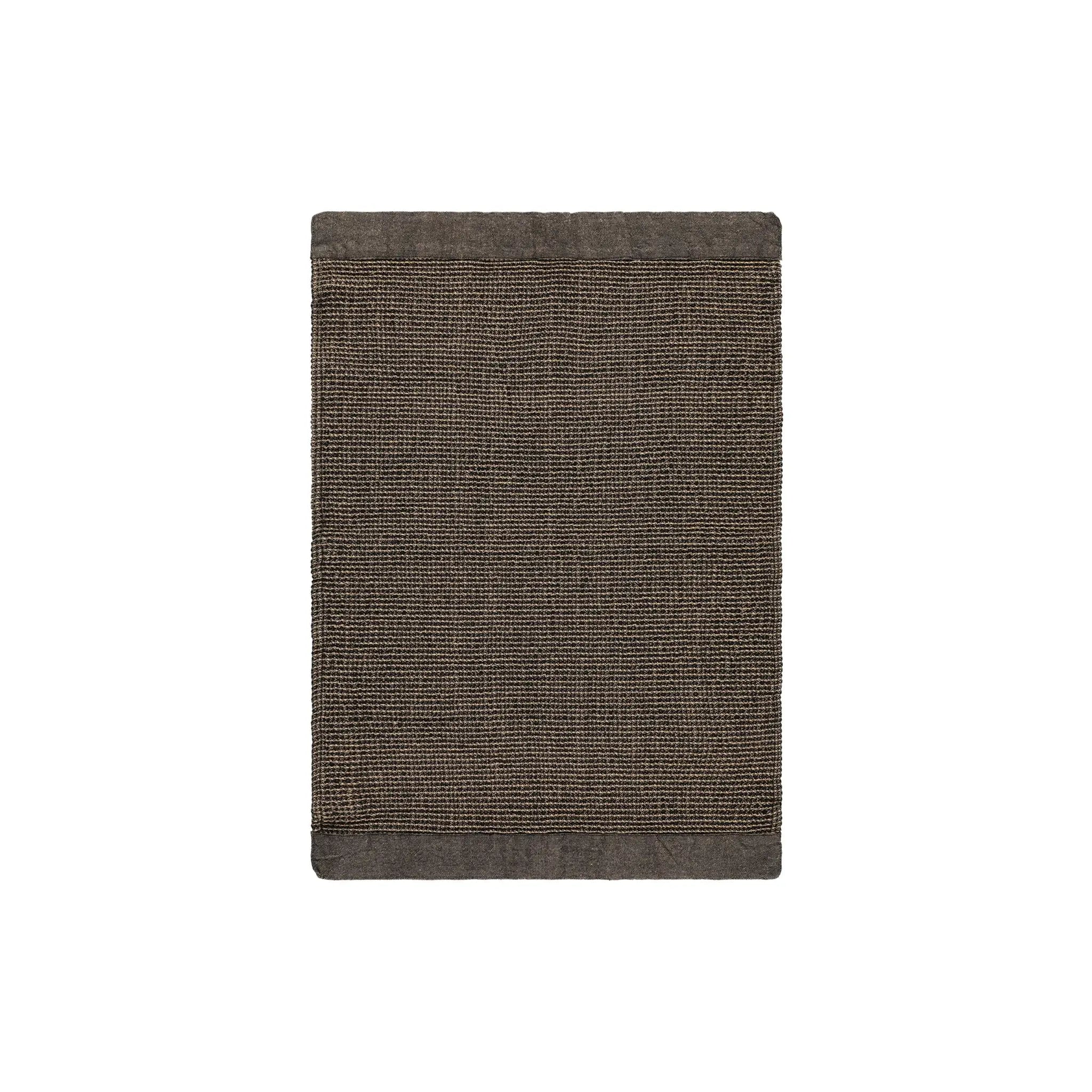 Brown Rento Kenno hand towel 50 x 70cm shown flat with woven texture and hanging loop.