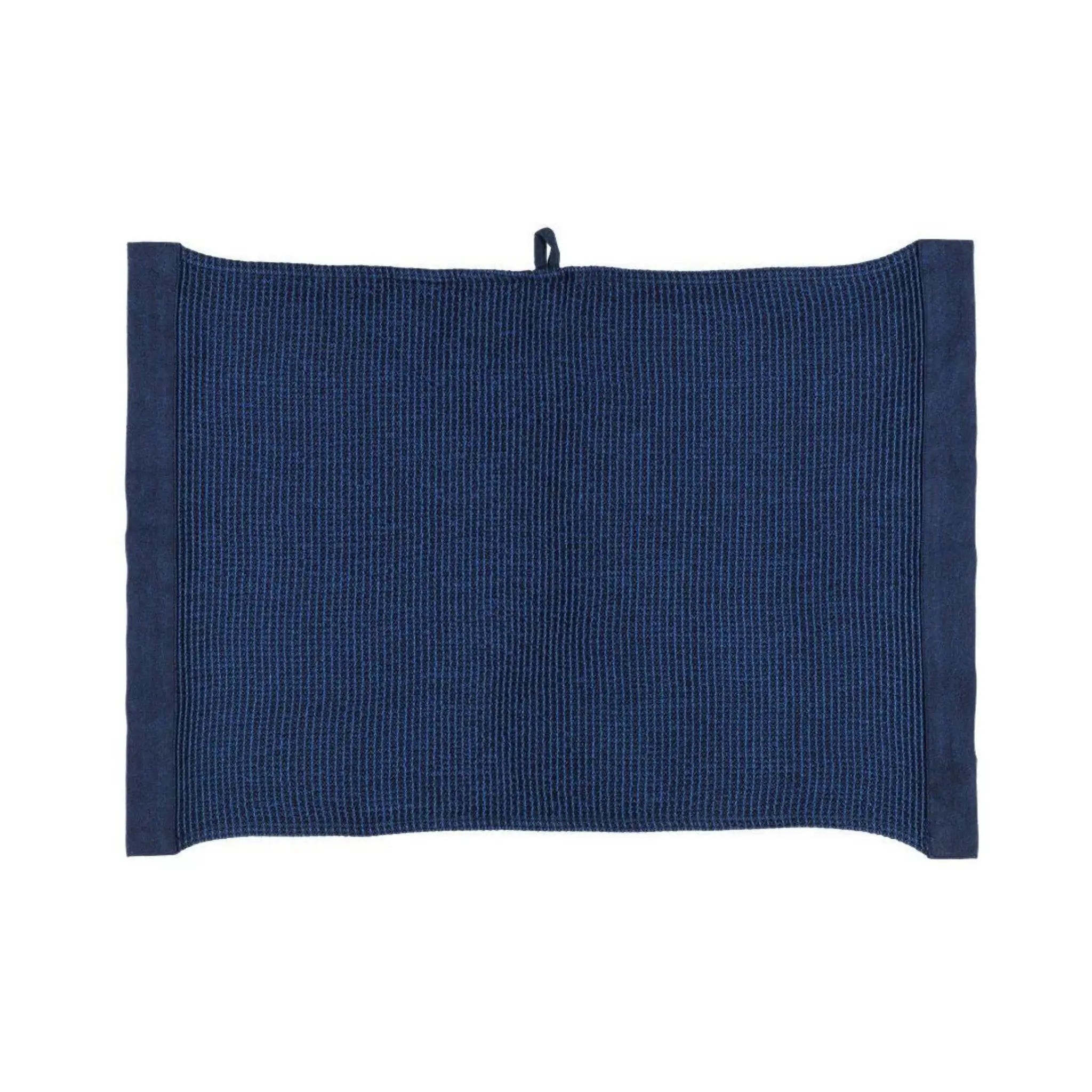 Dark blue Rento Kenno hand towel 50 x 70cm shown flat with hanging loop and woven texture.
