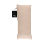 Beige Rento Kenno sauna pillow with textured recycled cotton blend fabric and product tag