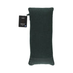 Dark green Rento Kenno sauna pillow with product tag and textured fabric on a white background