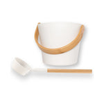 White Rento sauna bucket and ladle set with bamboo handles