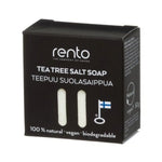 Rento Tea Tree Salt Soap 50g in black boxed packaging on a white background.