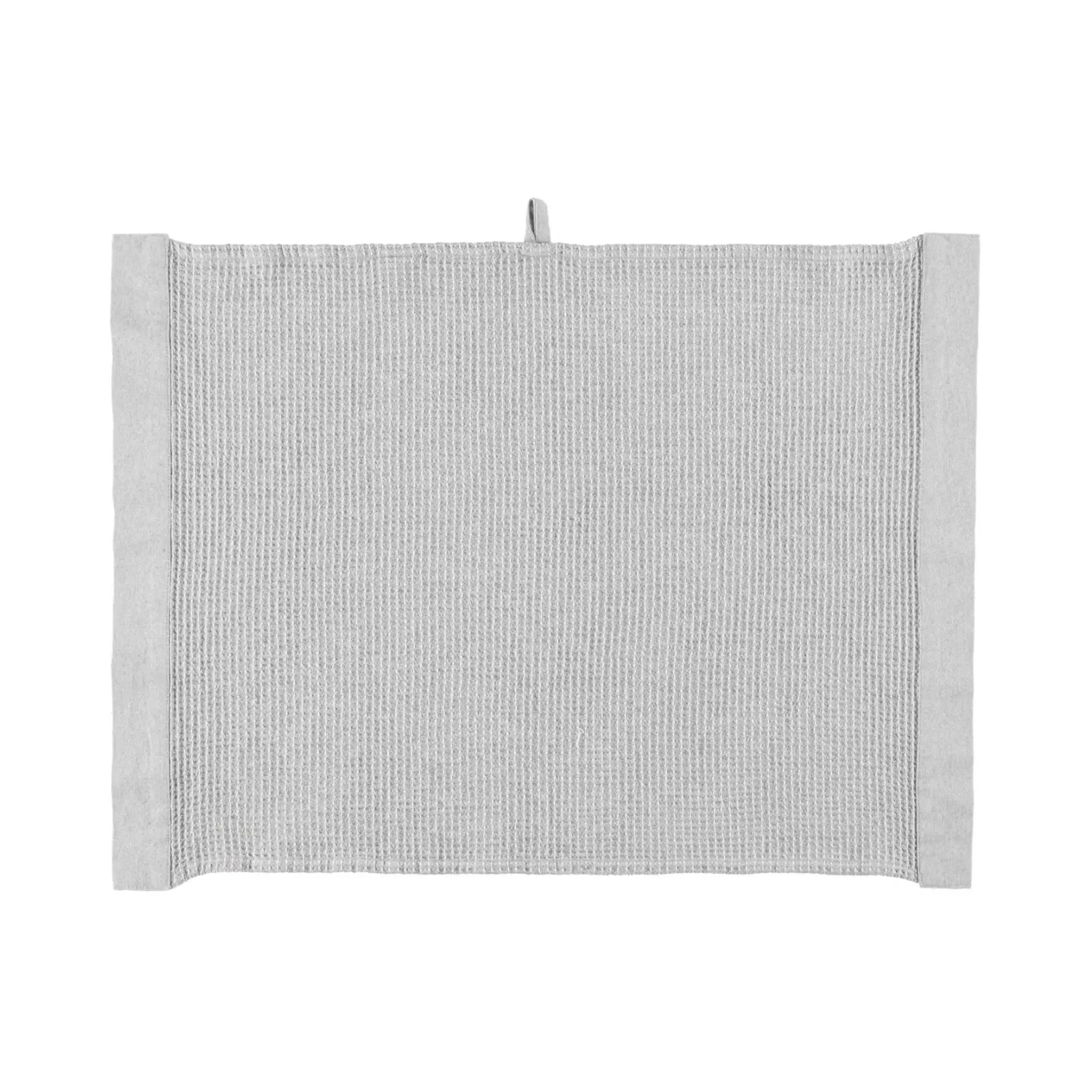 Grey and white Rento Kenno hand towel 50 x 70cm shown flat with woven texture and hanging loop.