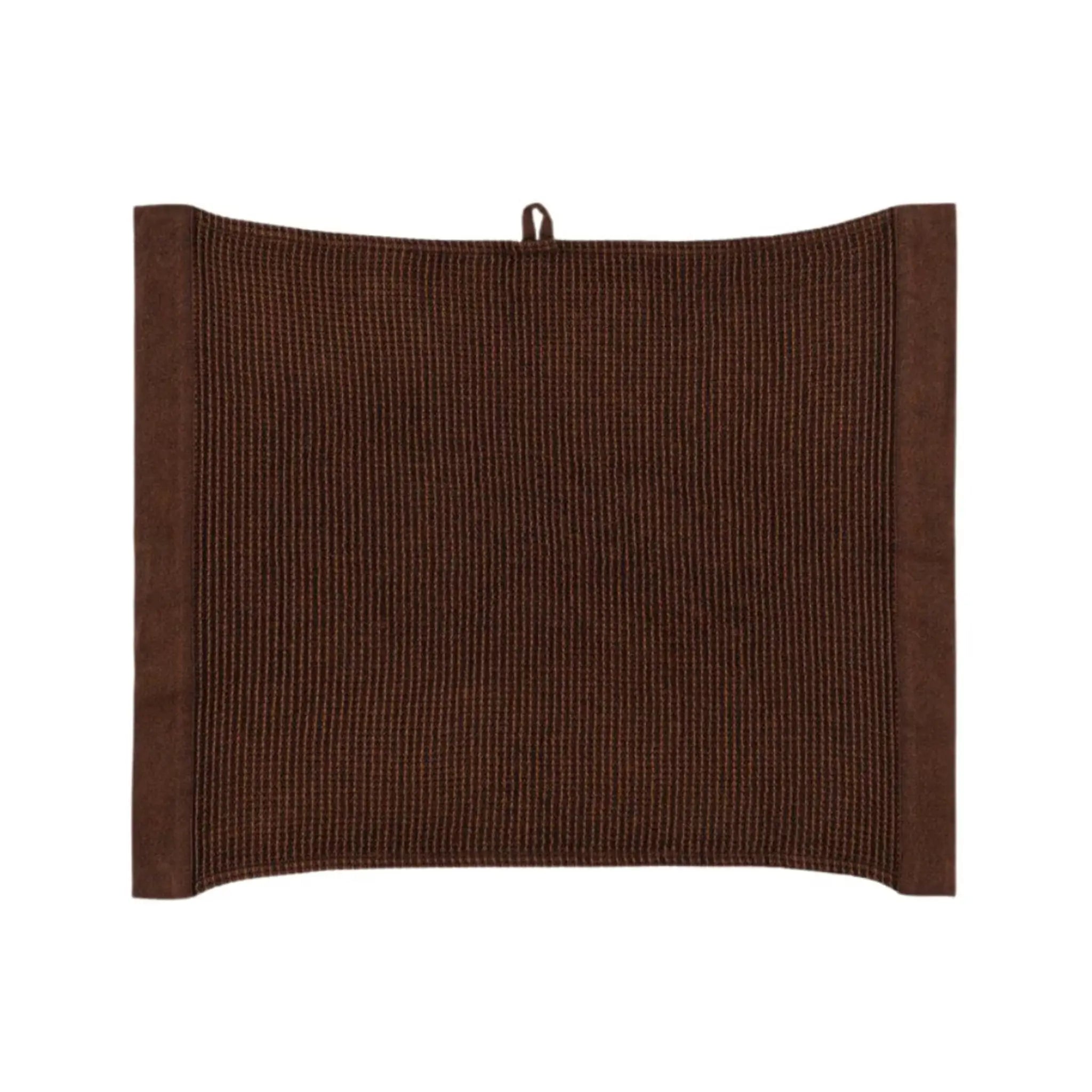 Dark brown Rento Kenno sauna seat cover with hanging loop and woven textured finish