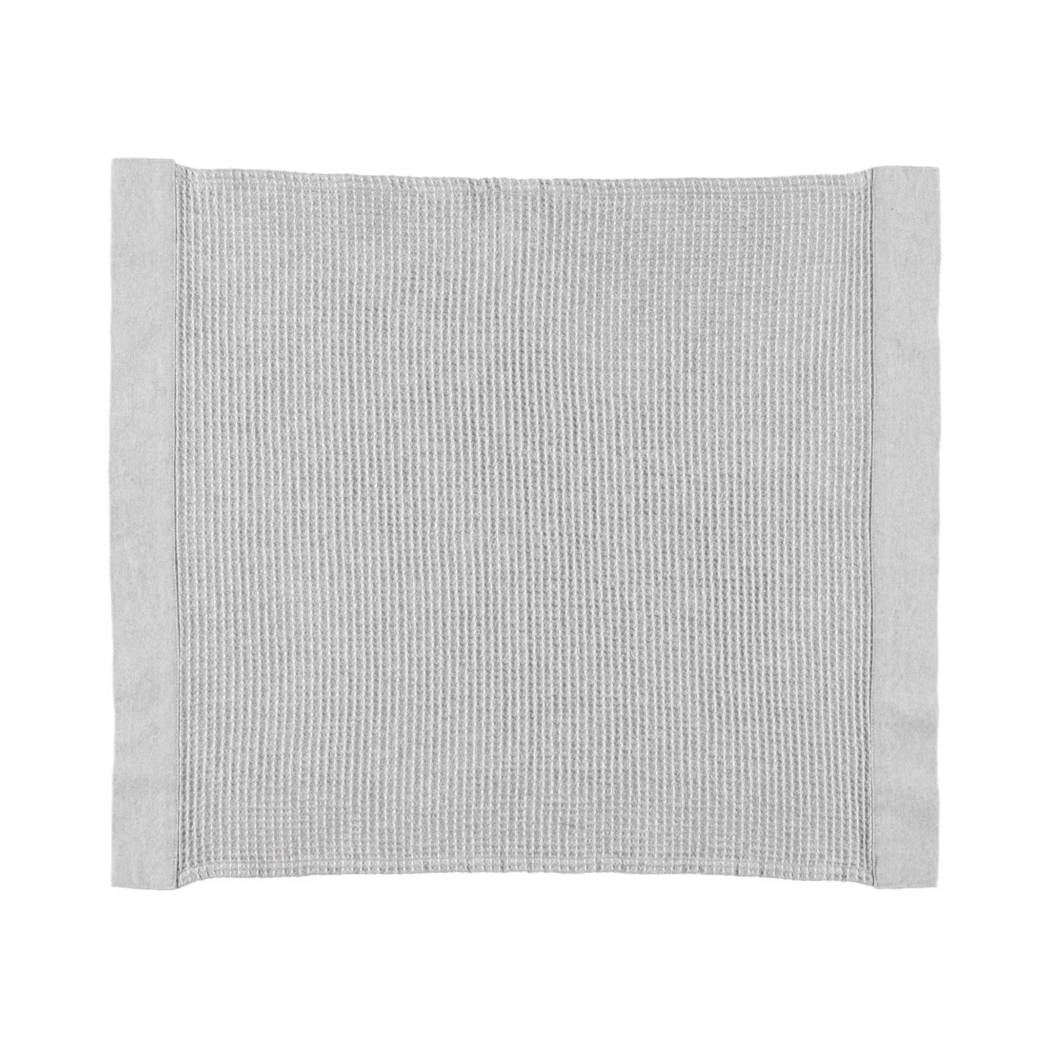 Grey white Rento Kenno sauna seat cover with chambray edging on a white background