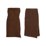 Dark brown Rento Kenno waist towel and sarong set with textured recycled cotton blend fabric and chambray edging