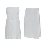 White and grey Rento Kenno waist towel and sarong set with matching sauna textile design