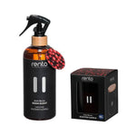 Rento Arctic Berries home fragrance set with room scent spray and matching scented candle on a white background.