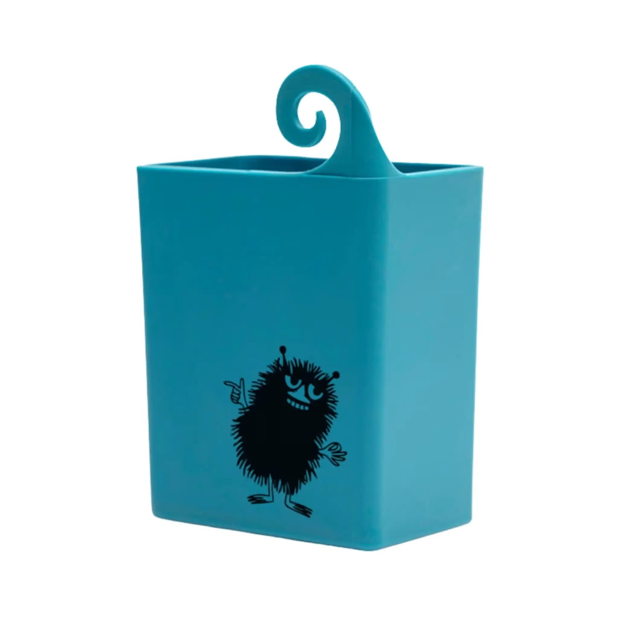 Blue Stinky Mehujehu juice box holder with hanging handle for children