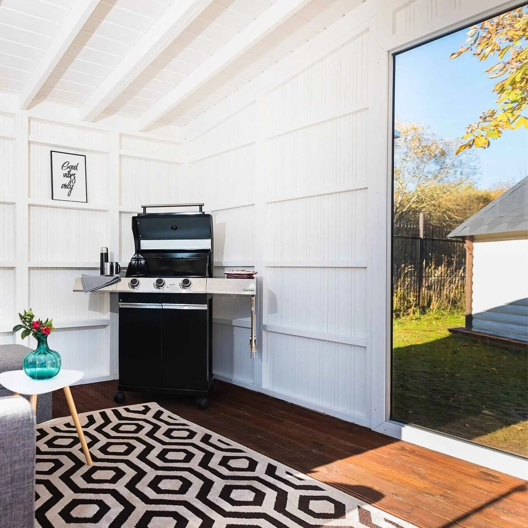 Interior View with Grill and Glass Window in Garden Room Design