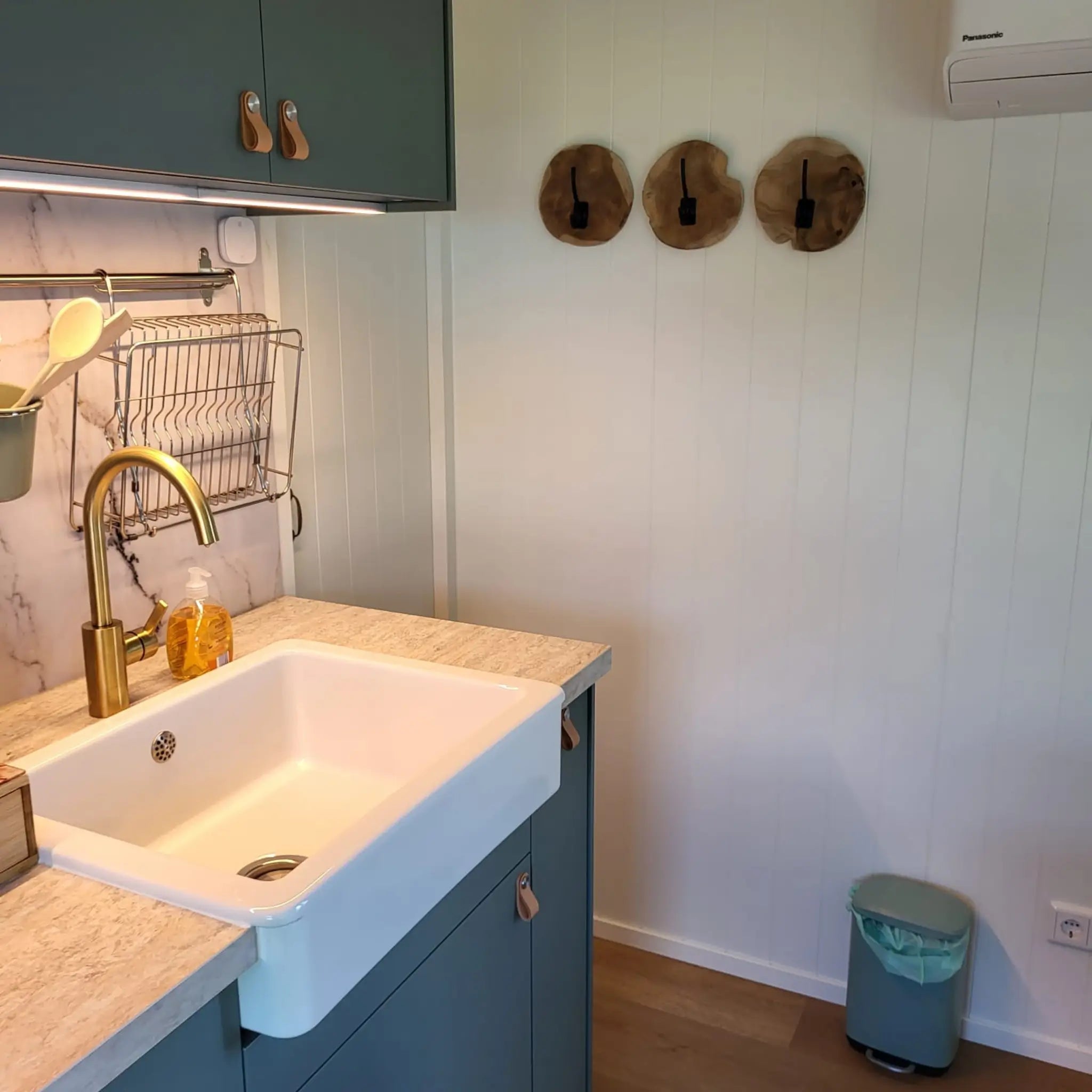 Kitchen sink and worktop detail inside the Archwood glamping hut