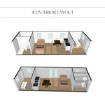 3D interior layout visualisation of the Archwood 4 person shepherd’s hut