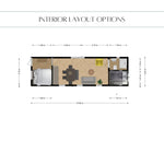 Interior layout options for the Archwood shepherd’s hut glamping accommodation