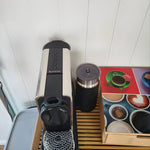 Coffee machine station inside the Archwood shepherd’s hut kitchen