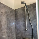 Modern shower inside the bathroom of the Archwood shepherd’s hut
