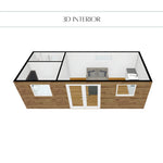 3D interior view layout of Bowridge shepherd’s hut