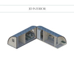 3D Interior Layout Model of Dual Halfmoon Luxury Family Glamping Pod