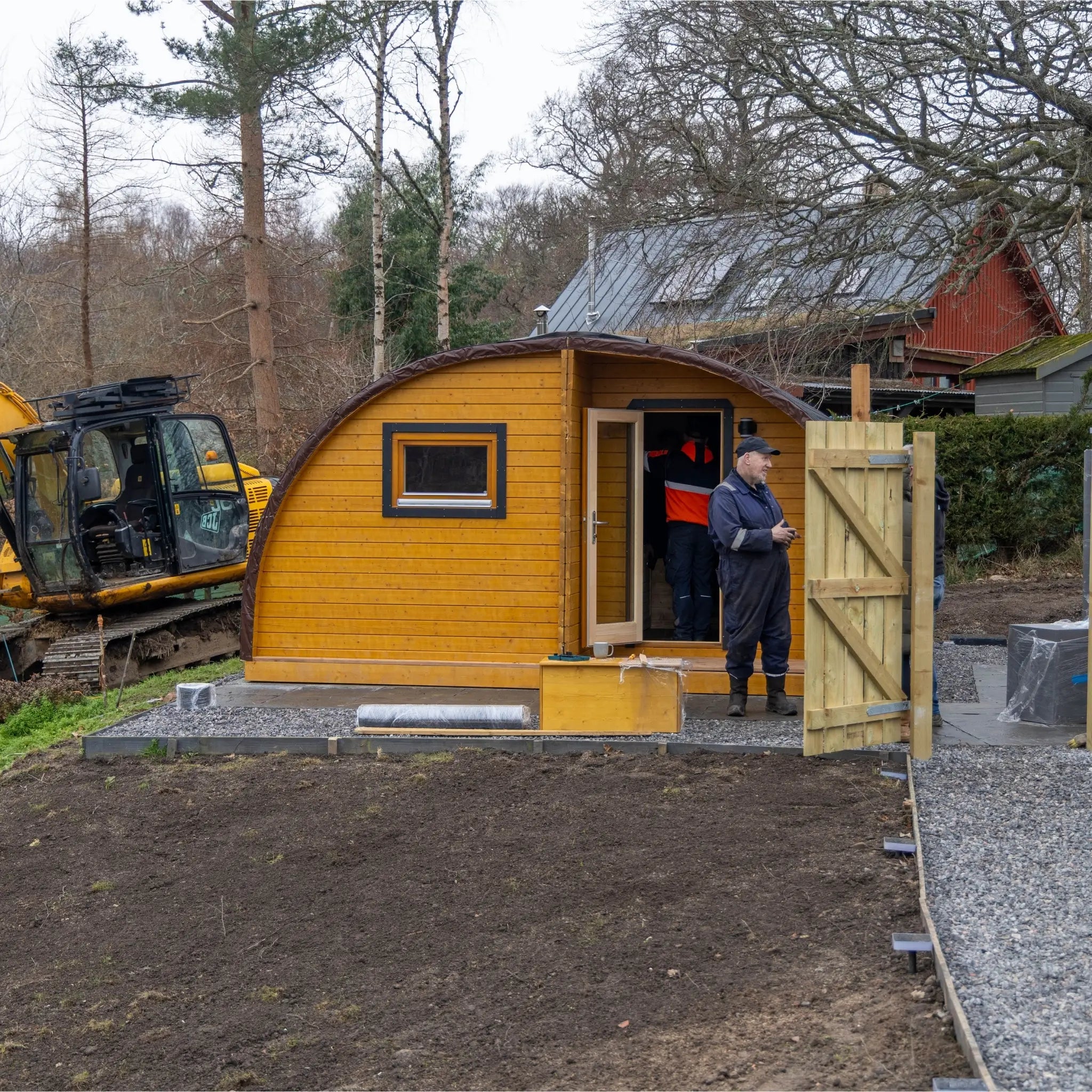 Dual Halfmoon Pod Installation on Glamping Site with Excavator