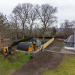Aerial View of Dual Halfmoon Pod Installed at Countryside Glamping Site Close Up