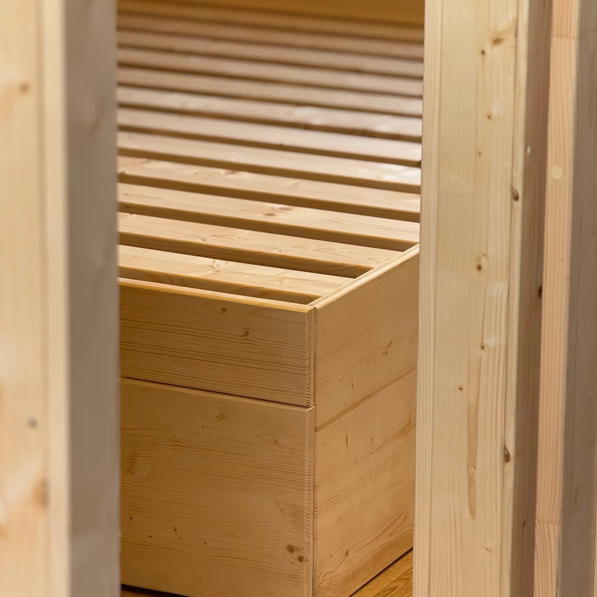 Wooden Bed Frame Detail in Dual Halfmoon Pod Bedroom