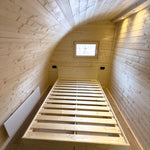 Curved Timber Bedroom Interior with Bed Frames in Dual Halfmoon Pod