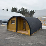 Luxury Dual Halfmoon Family Glamping Pod with Curved Roof Exterior