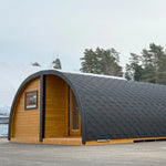 Side Exterior View of Dual Halfmoon Luxury Family Glamping Pod